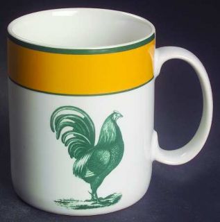 Primitive Artisan Pma1 Mug, Fine China Dinnerware   Yellow Rim,Green Rooster,Tri