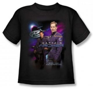 Star Trek Captain Archer Juvenile Black T Shirt CBS564 KT: Clothing