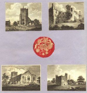 CHURCHES: 4 small trimmed Copperplate on backing paper; antique print c1840  