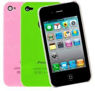 Huaxia Datacom Pack of 2 Hard Case Cover for iPhone 4 4G 4S with Free Screen Protector  Pink Green 2pcs: Cell Phones & Accessories