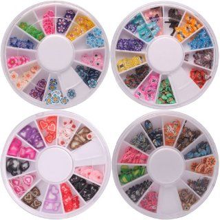 4 Wheels Combo Set 576pcs Nail Art Fimo Slices Tips Decal Pieces Accessories 3D DIY Decoration   Heart, Animal, Butterfly, Flower Pattern : Beauty