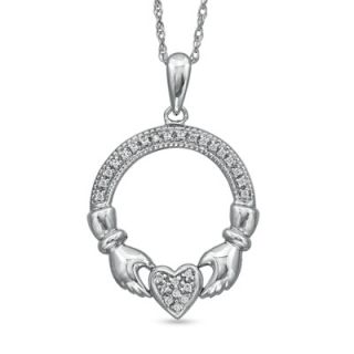 10 CT. T.W. Diamond Claddagh Circle Pendant in Sterling Silver