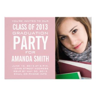LIGHT PINK SIMPLE CLASS OF 2013 PARTY PHOTO CUSTOM ANNOUNCEMENT