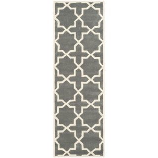 Handmade Moroccan Dark Grey Cross Pattern Wool Rug (23 X 7)