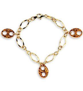 Women's 14k Yellow Gold Cheetah Leopard Charm Bracelet: Link Charm Bracelets: Jewelry