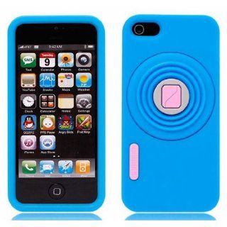 ECVISION Silicone Telescopic Camera Back Protective Stand Case Skin Cover for Apple iPhone 5 5G 5th Blue: Cell Phones & Accessories