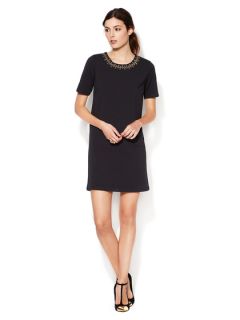 Jeweled Neck Ponte Shift Dress by The Letter
