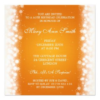 Elegant 50th Birthday Party Magic Sparkle Orange Personalized Invitation