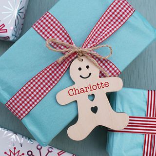 personalised gingerbread man wooden tag by sparks living