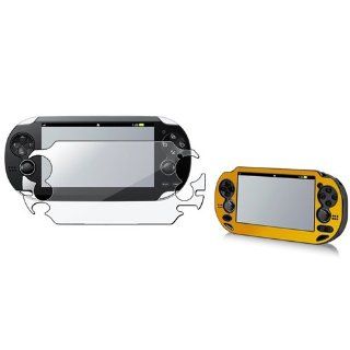 eForCity Gold Aluminum / Plastic Case with FREE Reusable Screen Protector compatible with Sony Playstation Vita: Video Games