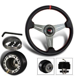 320mm 6 Hole Carbon Fiber Style PVC Leather Steering Wheel + Ford Mustang Hub Adapter: Automotive
