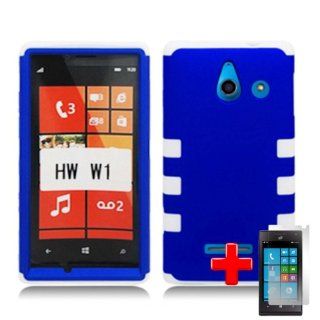 Huawei W1 H883G (StraighTalk) 2 Piece Silicon Soft Skin Hard Plastic Case Cover, Blue/White + LCD Clear Screen Saver Protector: Cell Phones & Accessories