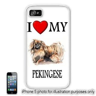 Pekingese Love My Dog Apple iPhone 5 Hard Back Case Cover Skin White: Cell Phones & Accessories