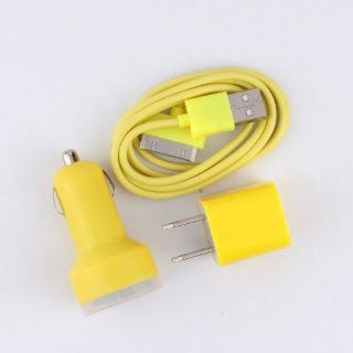 Koomos Dual USB Car Charger Bundle 30 Pin USB Data Cable + Wall Charger for iPhone 4 4S 3GS iPod   Yellow (Koomos Cleaning cloth included) Cell Phones & Accessories