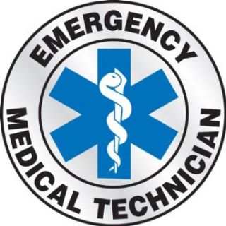 Accuform Signs LHTL608 Emergency Response Reflective Helmet Sticker, Legend "EMERGENCY MEDICAL TECHNICIAN   BLUE" with Graphic, 2 1/4" Diameter, Blue/Black on White: Hardhats: Industrial & Scientific