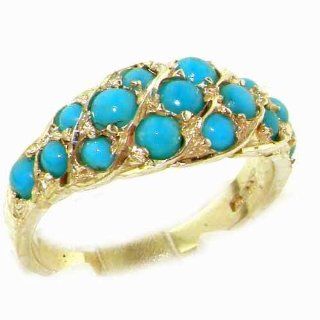 Luxury Ladies Solid Yellow 9K Gold Vibrant Turquoise Band Ring   Finger Sizes 5 to 12 Available: Jewelry