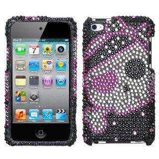 Black Pink Silver Cute Pirate Skull Full Diamond Bling Snap on Design Hard Case Faceplate for Apple Ipod Touch 4g 4th Generation : MP3 Players & Accessories