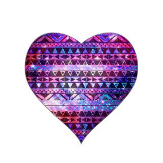 Girly Andes Aztec Pattern Pink Teal Nebula Galaxy Heart Stickers