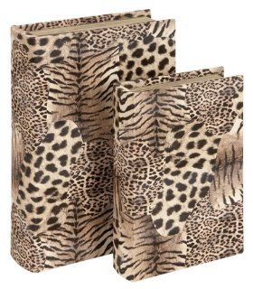 WL72040 Animal Print Leather Faux Book Box Set /2 Decorative   Childrens Bookends