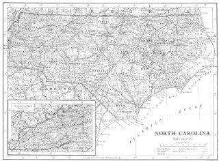 NORTH CAROLINA: North Carolina state map showing counties 1910   Wall Maps