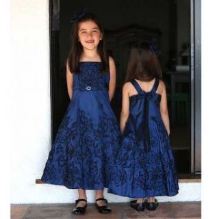 Angels Garment Little Girls 4 Navy Floral Rhinestone Christmas Dress: Angels Garment: Clothing