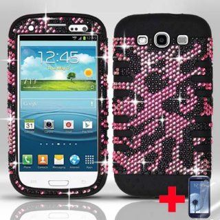 Samsung Galaxy S3 i9300 BLACK PINK CHEETAH DIAMOND BLING HARD PLASTIC SILICONE MOBILE PHONE COVER + SCREEN PROTECTOR, FROM [TRIPLE8ACCESSORIES]: Cell Phones & Accessories