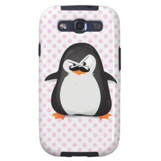 Cute Black  White Penguin And  Funny Mustache Galaxy SIII Cases