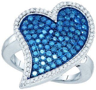 1.50 Carat Blue & White Heart Shape Round Diamond Engagement Ring: TheJewelryMaster: Jewelry