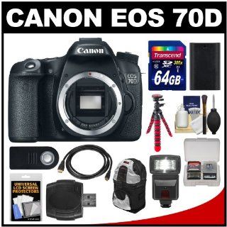 Canon EOS 70D Digital SLR Camera Body with 64GB Card + Backpack + Flash + Battery + Flex Tripod + Remote Kit : Camera & Photo