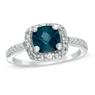 Princess Cut London Blue Topaz and Diamond Accent Frame Ring in