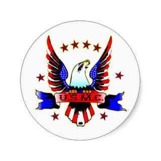 USMC Old School Red White & Blue Eagle Tattoo Round Sticker