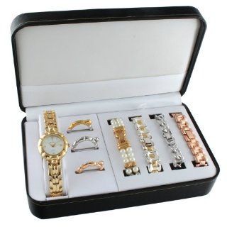 Peugeot Women's 633 Gold tone Interchangeable Bezel & Bracelet Gift Set: Watches
