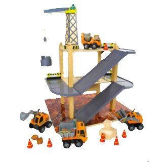 Construction Building Site 3 Level Wooden Crane Set: Toys & Games