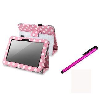 Tyso USA compatible with  Kindle Fire HD 7 inch Pink/ White Polka Dot PU Folio Leather Case With Stand + FREE Pink Stylus: Computers & Accessories