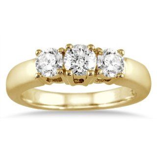 1.00 Carat Three Stone Diamond Ring in 10K Yellow Gold: SZUL: Jewelry