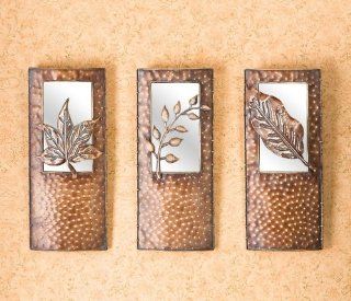 set of 3 mirrored metal leaves wall art southern enterprises ws0181   Wall Sculptures