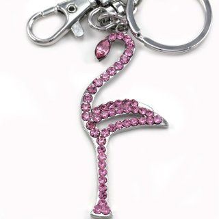 Gorgeous Pink Flamingo Bird Animal Keychain Dangle Key Ring Charm Rhinestones Fashion Accessories: Jewelry