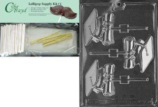 Cybrtrayd 45StK25G M069 Cap and Diploma Lolly Chocolate Candy Mold with Lollipop Supply Kit, 25 Lollipop Sticks, 25 Cello Bags and 25 Gold Metallic Twist Ties: Kitchen & Dining
