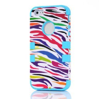 B.N.G Colorful Zebra Combo Hard Soft High Impact Case for iPhone 5 5G Armor Case Blue Skin Gel: Cell Phones & Accessories
