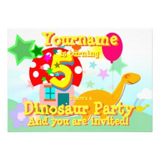 Cartoon Dinosaur 5th Birthday Party Invitations