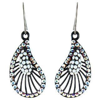 Clear Crystal on Black Flamenco Inspired Fan Shaped Earrings: Dangle Earrings: Jewelry