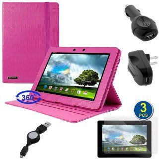 BIRUGEAR Slimbook Rotating Leather Stand Case with Screen Protector & Charger for ASUS MeMO Pad Smart 10" ME301T 10.1 inch Android Tablet (Hot Pink, 360 Degrees Rotating, 7 item): Computers & Accessories