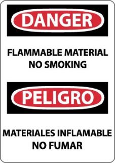 NMC ESD665AB Bilingual OSHA Sign, Legend "DANGER   FLAMMABLE MATERIAL NO SMOKING", 10" Length x 14" Height, 0.040 Aluminum, Black/Red on White: Industrial & Scientific