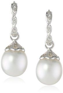 14k White Gold, South Sea Pearl and Diamond Earrings (0.03Cttw, G H Color, I1 I2 Clarity) Jewelry
