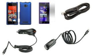HTC Windows Phone 8X Premium Combo Pack   Blue Hard Shield Case + ATOM LED Keychain Light + Screen Protector + Wall Charger + Car Charger + Micro USB Cable Cell Phones & Accessories
