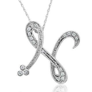 14k White Gold Alphabet Initial N Diamond Pendant Necklace (HI, I1 I2, 0.12 carat): Diamond Delight: Jewelry