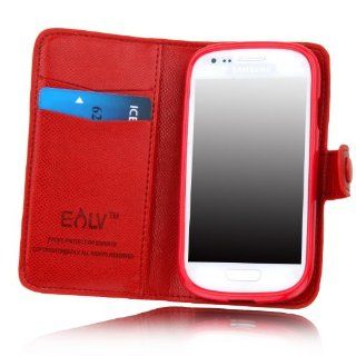 E LV Deluxe High Quality PU Leather Wallet Flip Case Cover for Samsung Galaxy S3 MINI i8190 (NOT FOR SAMSUNG S3) (Red, Samsung S3 Mini): Cell Phones & Accessories