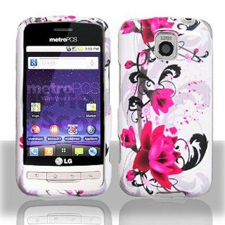 Pink White Flower Hard Cover Case for LG Optimus M MS690 C LW690 Cell Phones & Accessories