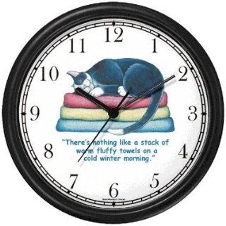 Shop Black & White Cat Sleeping on Towels   Cat Cartoon or Comic   JP Animal Wall Clock by WatchBuddy Timepieces (White Frame) at the  Home Dcor Store