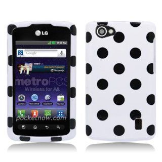 Aimo LGMS695PCPD300 Trendy Polka Dot Hard Snap On Protective Case for LG Optimus Elite/Optimus M+/Optimus Plus/Optimus Quest   Retail Packaging   Black/White: Cell Phones & Accessories